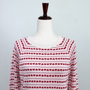 Ann Taylor LOFT Red Heart Valentine Fair Isle Knit Stripe Crewneck Sweater